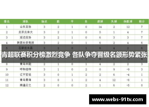 青超联赛积分榜激烈竞争 各队争夺晋级名额形势紧张